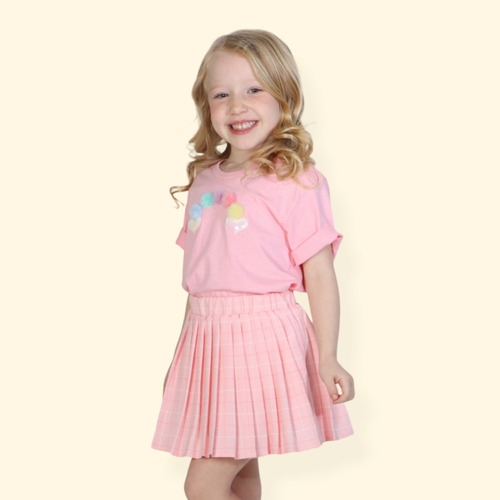 Camiseta Infantil Menina Arco-íris Pompom - Rosa