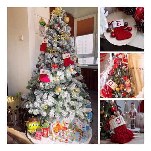 Mini Medias Navideñas De Punto Rojo Con Letra N 21.6 Cm