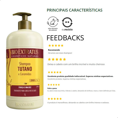 Shampoo Tutano 1 Litro Bio Extratus Força E Maciez