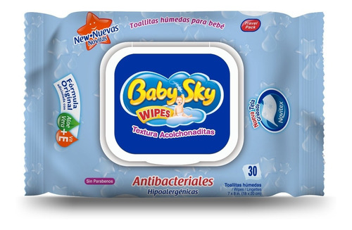Imagen 2 de 7 de Toallitas Húmedas Baby Sky Bolsillo 30 Pz, Caja Con 12 Paq.