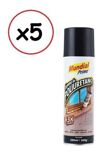 5 Espumas Expansiva De Poliuretano 500ml 340g Mundial Prime