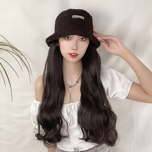 Boné Preto De Cabelo Longo Encaracolado - Castanho Escuro -