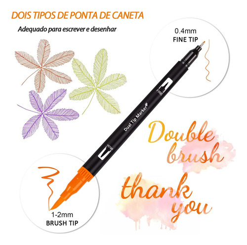 Caneta Brush Pen 60 Cores Duas Pontas Pincel Fina Canetinha