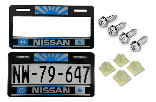 Par De Portaplacas Nissan Japon Azul Electrico Con Tornillos