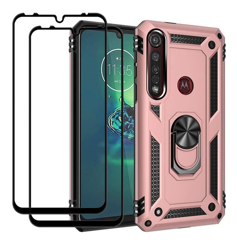 Funda Moto G8 Plus Anillo Magnetico + Mica Cristal 21d