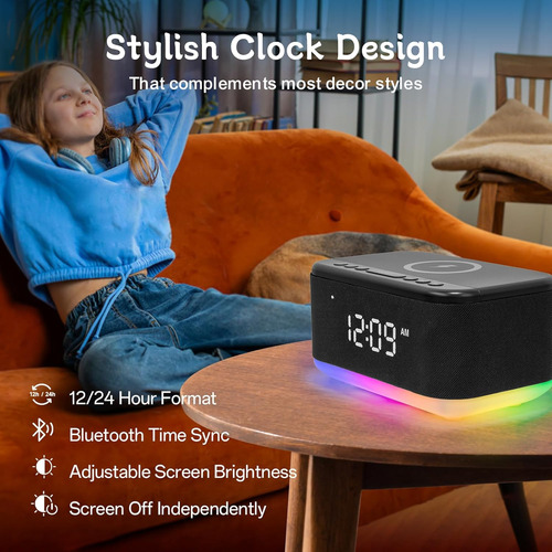 Reloj Despertador Bluetooth Con Radio Y Luz Nocturna