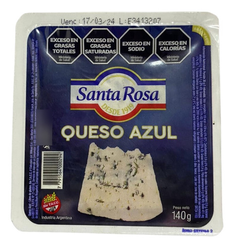 Queso Azul Santa Rosa Porcion X 140 Grs (sin Tacc)