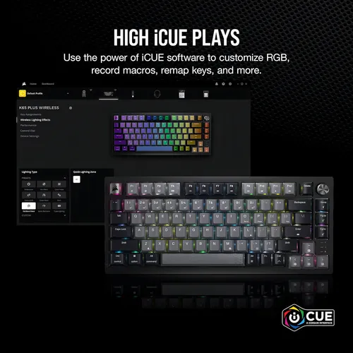 Teclado Mecanico Corsair K65 Plus Wireless 75% Cherry Mx Red Rgb Icue Color Negro
