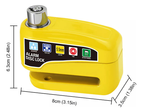 Cyrene Alarma Motocicle Bloqueo Impermeable Freno Disco De Candado Amarillo