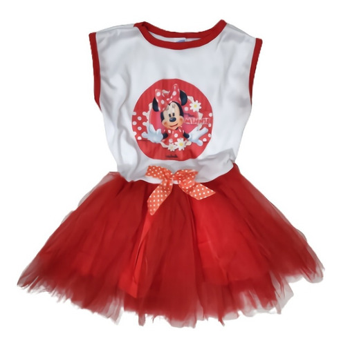 Vestido Disfraz Minnie Rojo Tutu Manga Corta