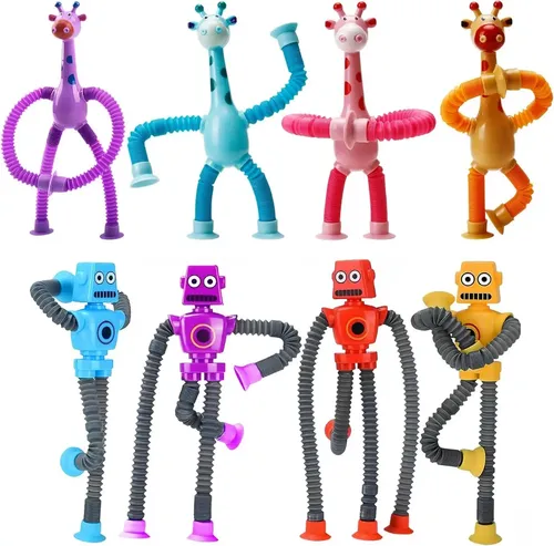 Juguete Sensorial Jirafa Con Ventosa – Tubo Telescópico Flexible, Ideal Para Viajes, Coche Y Estimular La Creatividad De Los Niños (18 Cm)
