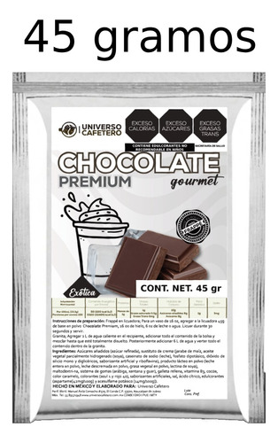 Chocolate En Polvo Para Frappe (3 Sobres De 45 Gramos)