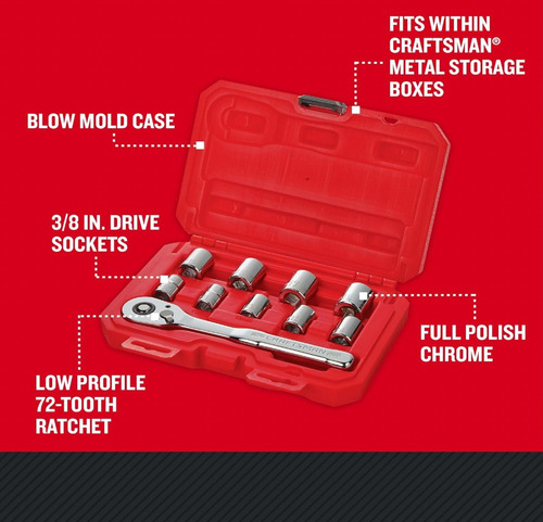 Craftsman Juego 10 Herramientas Mm Matraca De 3/8 Cmmt34564 Rojo