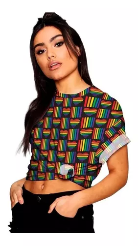 Blusinha Cropped Blusa Camiseta Thsirt Feminina Mini Blusa Verão Tendência  estampas coloridas cores Neon coração LGBTQ+