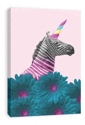 Cuadro Decorativo Canvas Zebra Unicornio Pop Art 120x80