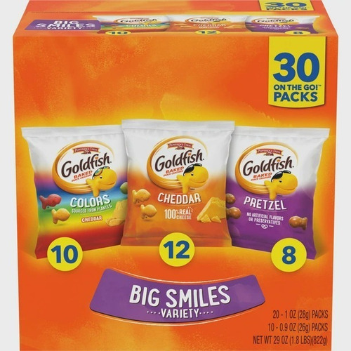 Galletas Goldfish Queso Cheddar,  Pretzel, Colores, 30 Pack