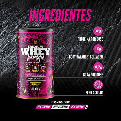 Kit 2x Whey Protein Woman Body Collagen 450g - Iridium Labs Sabor Milk Shake Chocolate
