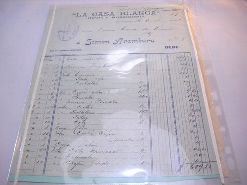 Documento Antiguo Factura Sombrereria Casa Blanca 1918