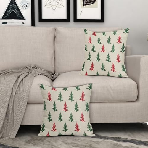 Funda De Almohada Navideña 18x18 Juego De 2 Verde Rojo Esti