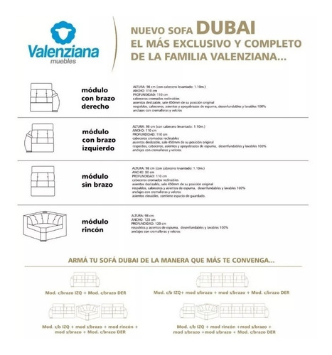 Sillon 2 Modulos C/ Brazos 3 Cuerpos Dubai La Valenziana