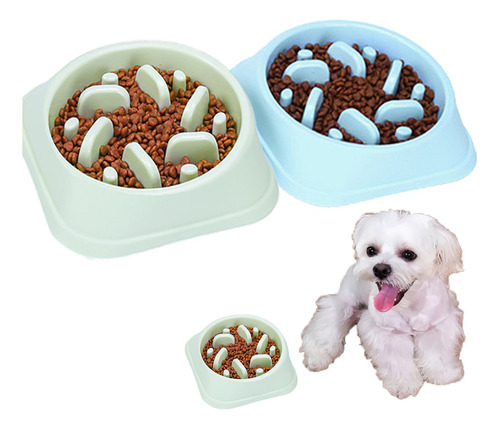 2pcs Plato Alimentación Lenta Para Perro Mascota Comederos Verde Y Azul