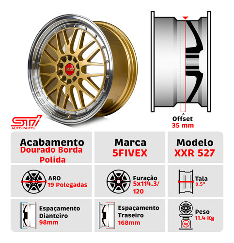 Par Roda Bbs Lm Aro 19x9.5 5x114 Et35 Dourado 5fivex