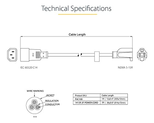 Pack De Cable De Extensin De Poder 1m Para Computadoras