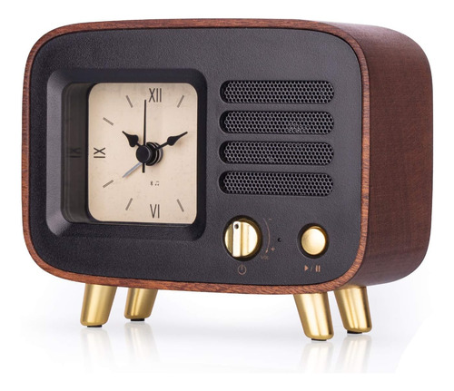 Bew Reloj Despertador Bluetooth Retro De Madera - Altavoz Vi