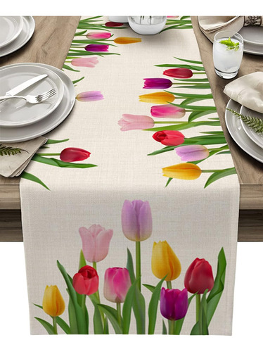 Pañuelos De Mesa De Lino Con Flores De Tulipán Para Pascua