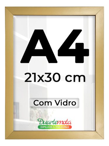 Porta Retrato A4 21x30cm C/ Vidro Certificado Diploma Quadro Cor Dourada