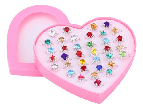 36 Anillos De Cristal Para Niños Con Vitrina En Forma De Cor