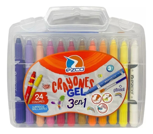 Crayones Gel Ezco 3 En 1 Acuarelables X24 Colores + Pincel