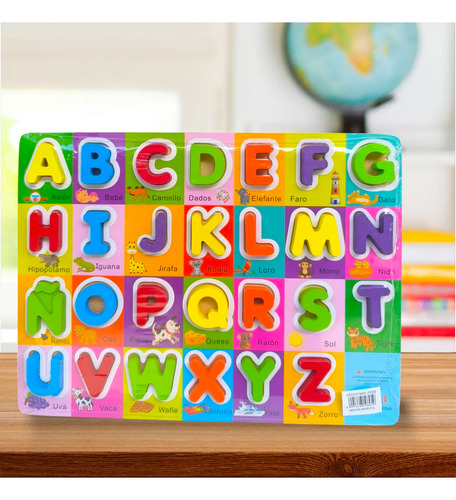 Juguete De Madera Encaje Educativo Abecedario Niños 30cm Color Multicolor