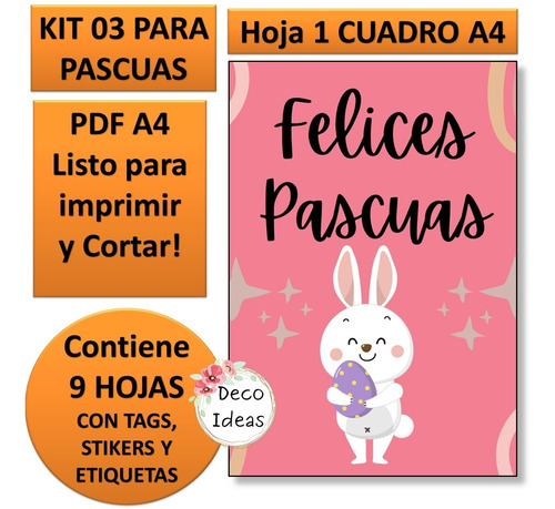Imagen 2 de 6 de Kit Imprimible Pascuas 003 A Color Ideal Para Emprendedores