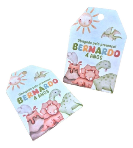 Tag Personalizada Lembrancinha Dinossauros - 50 Unidades