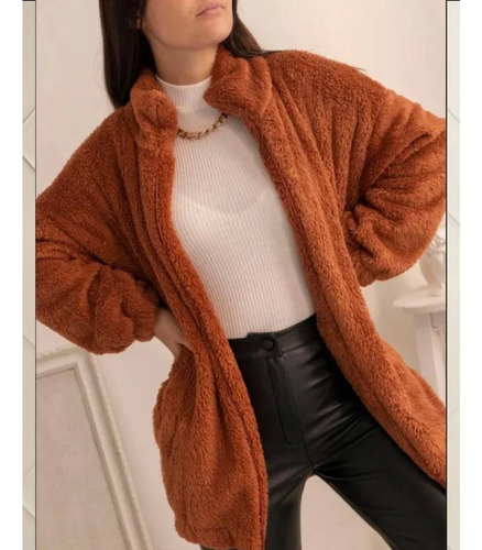 Campera De Peluche Abrigo Mujer Saco Bifaz Lisos Oversize
