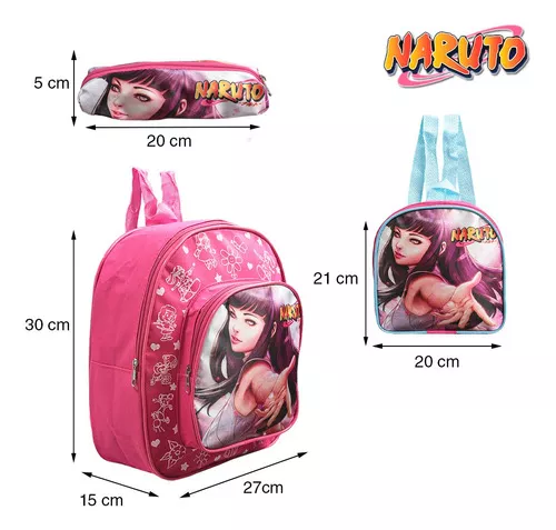 Kit Mochila Escolar Infantil Hinata Anime Naruto Rosa Costa Desenho Do  Tecido Hinata (naruto)