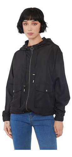 Cortaviento Mujer Full Zipper Negro Corona