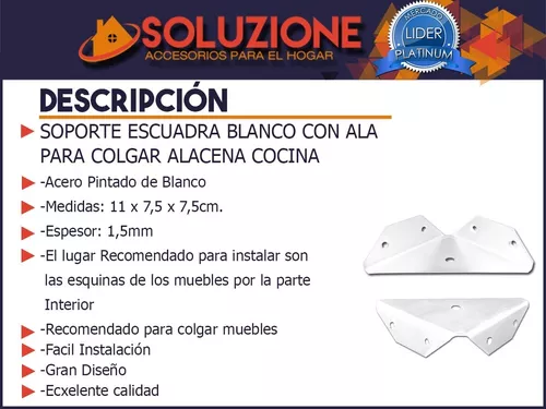 Escuadra Blanca Con Ala Para Colgar Muebles Alacenas Cocina