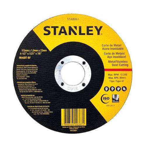 Pack 25 Discos Corte Stanley Ultra Fino Metal Inox 4 1/2