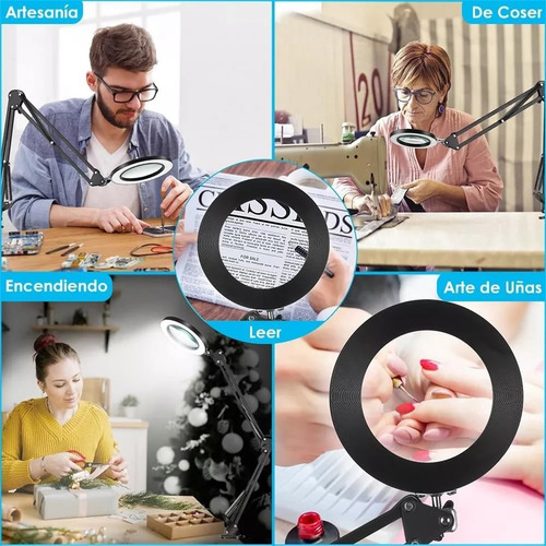 10x Luz De Lupa Led 3 Modos De Color Regulable Reparar Leer