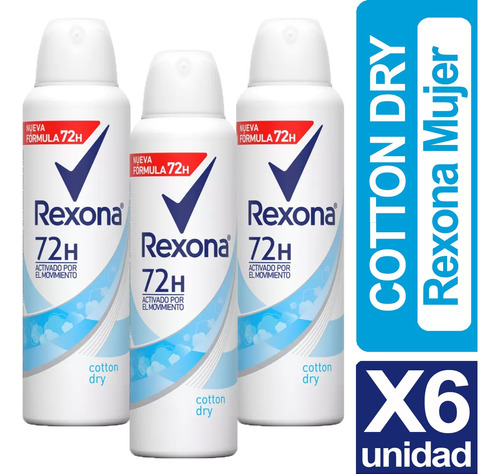 Desodorante Rexona Mujer Cotton Dry Pack 6 Unidades 150ml