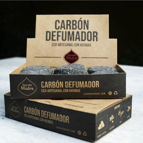 Carbón Sagrada Madre Eco-artesanal Alcanfor-ruda-romero 12 U