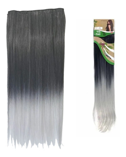 Aplique Tic Tac Preto C/ Ombre Hair Platinado Orgânico 60cm