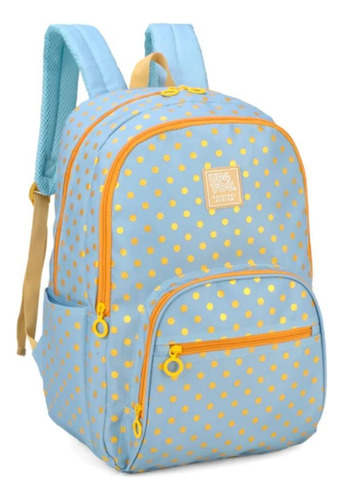 Mochila De Costas Up4you Azul Com Bolinhas Laranja - Luxcel