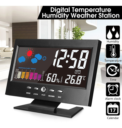 Imagen 1 de 10 de Pantalla Lcd Reloj Digital Alarma Temperatura Interior Humed