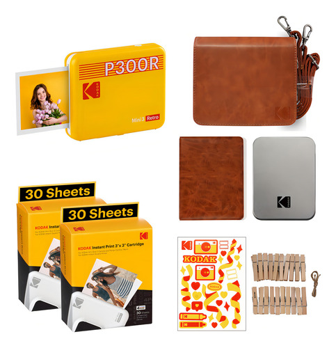 Kodak Mini 3 Retro 4pass Impresora De Fotos Portátil (7,6x7,6cm) + Pack De Con 68 Hojas, Negro