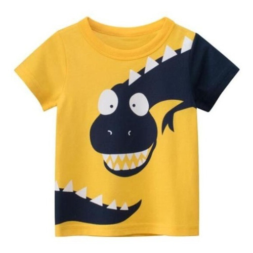 Camiseta Divertida Niño Algodón Estampada Dinosaurio Amarill