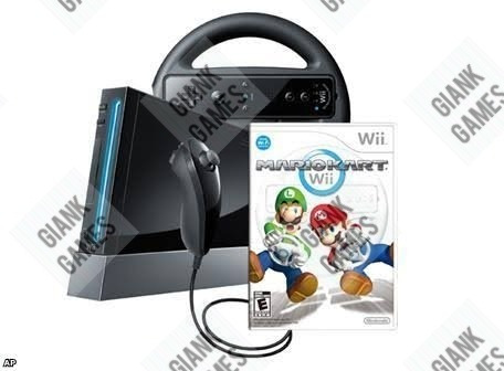 Nintendo Wii Negro + Timón + Juego Mario Kart + Accesorios