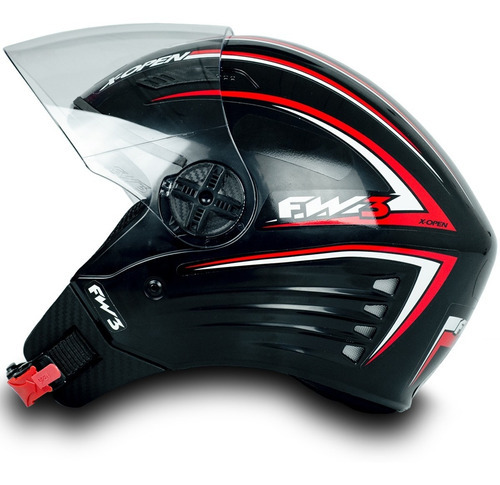 Capacete Moto Aberto X Open Preto Vermelho Viseira Cristal Cor Preto/Vermelho Tamanho do capacete 56